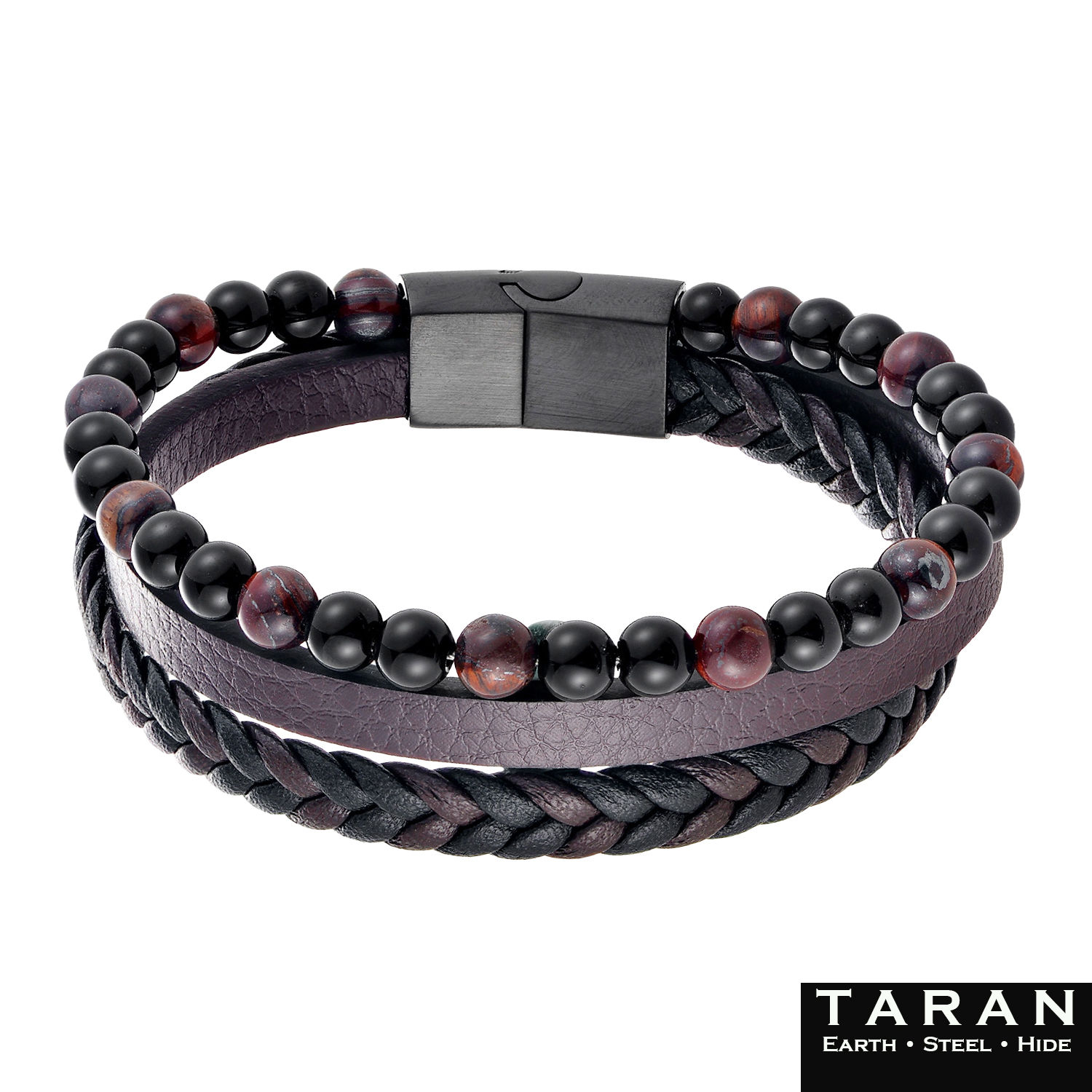 Men's Red Tiger's Eye & Leather Multi-Strand Bracelet | TARAN - Image 3